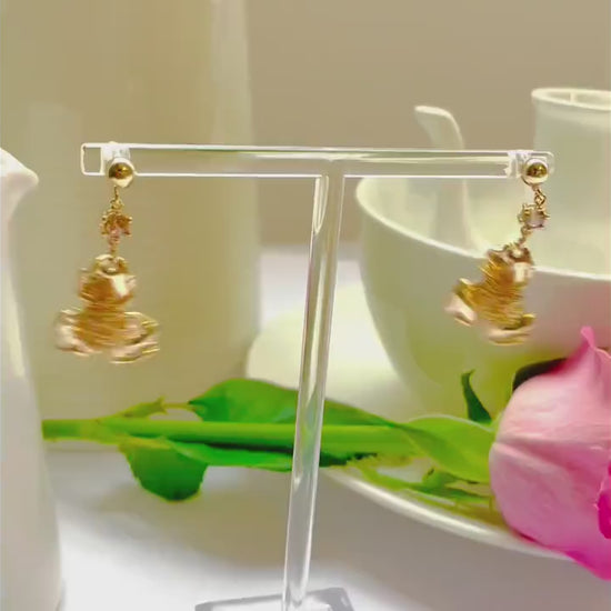 Flower mocha caramel stud dangle-drop gold earrings, Gifts under 30, Mothers Day Gift, Nature floral Gift, Flower child