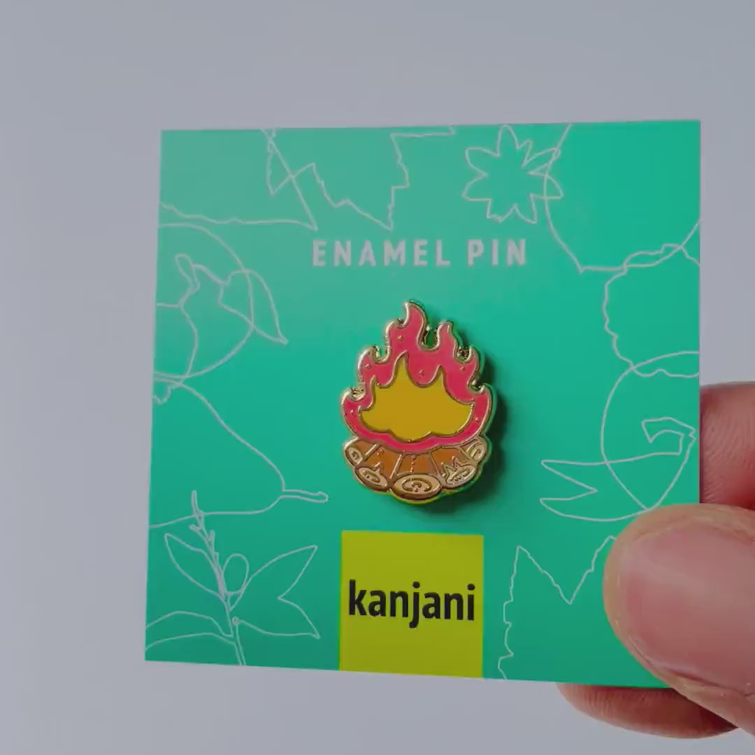 Campfire Enamel pin gift, mini lapel badge, camping, Fall lanyard decor, Autumn gift,