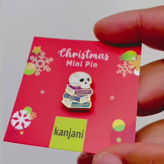 Skull and Books Enamel Pin, Christmas stocking stuffer lapel pin, Advent calendar