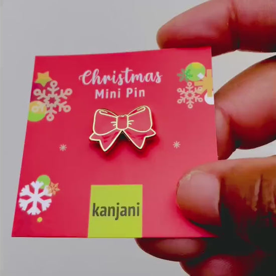 Christmas Bow Pin: Red Enamel - Mini Holiday Lapel Badge, Christmas gift, stocking stuffer, Advent calendar