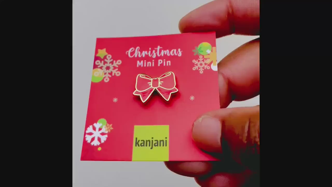 Christmas Bow Pin: Red Enamel - Mini Holiday Lapel Badge, Christmas gift, stocking stuffer, Advent calendar