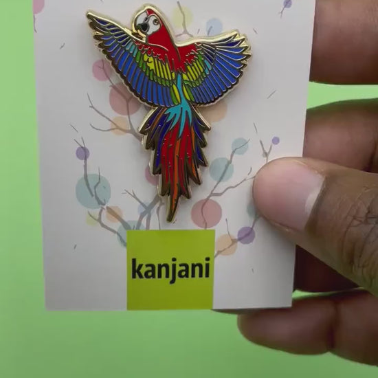 Scarlet Macaw Pin: Colorful Bird Enamel Badge (Gold Hard Enamel), Christmas gift, stocking stuffer, Advent calendar