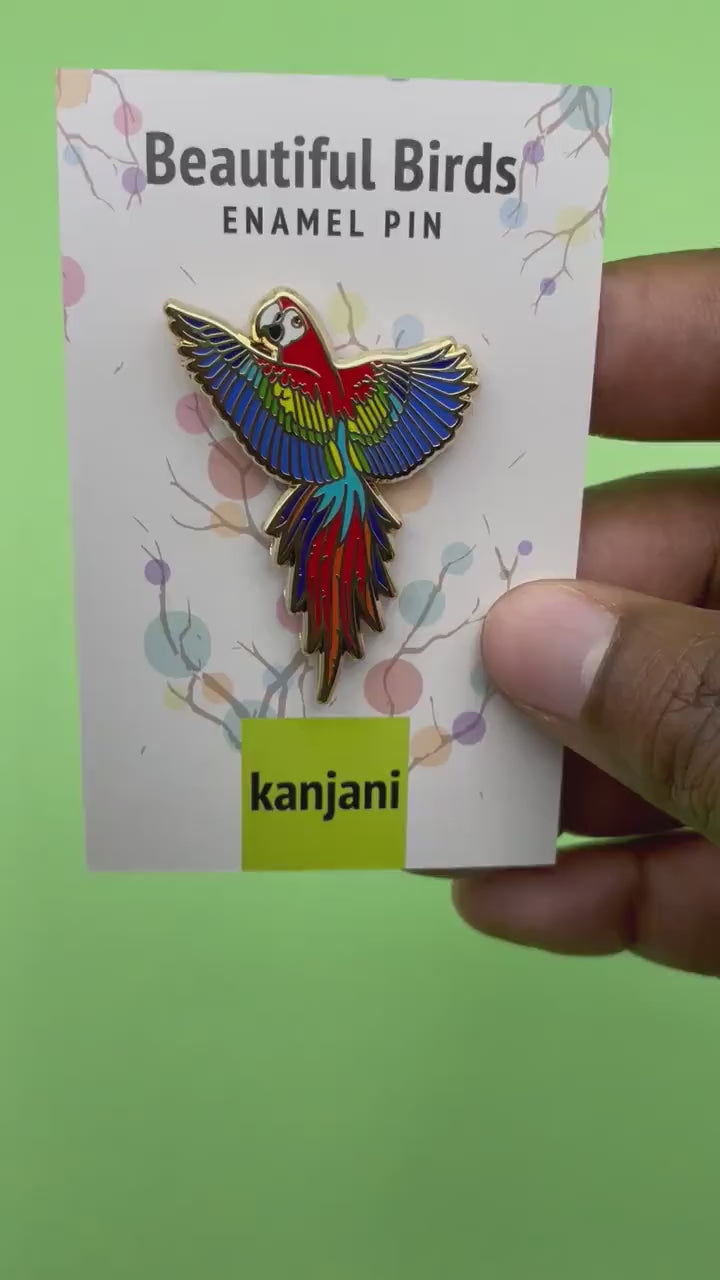 Scarlet Macaw Pin: Colorful Bird Enamel Badge (Gold Hard Enamel), Christmas gift, stocking stuffer, Advent calendar