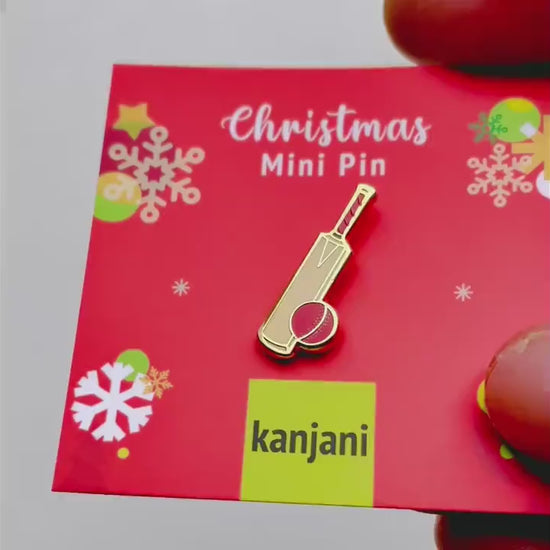 Cricket Lapel Pin: Mini Bat and Ball - Gold Hard Enamel, Christmas gift, stocking stuffer, Advent calendar