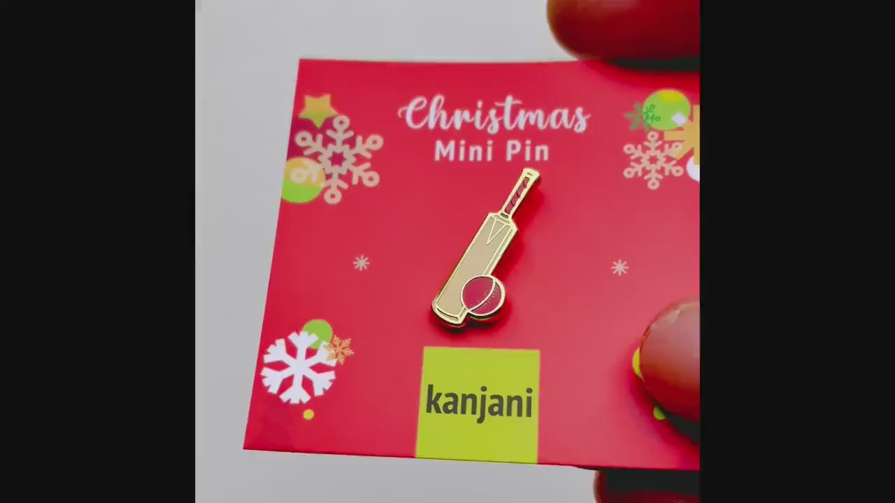 Cricket Lapel Pin: Mini Bat and Ball - Gold Hard Enamel, Christmas gift, stocking stuffer, Advent calendar