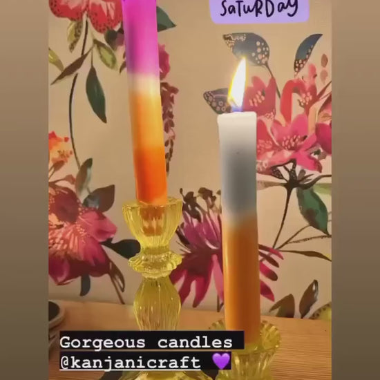 2 Orange and Purple Neon Dip Dye Candles | Gift for her | Bridesmaid Gift | Birthday gift | Pillar | Housewarming gift | Fun gift Neon decor