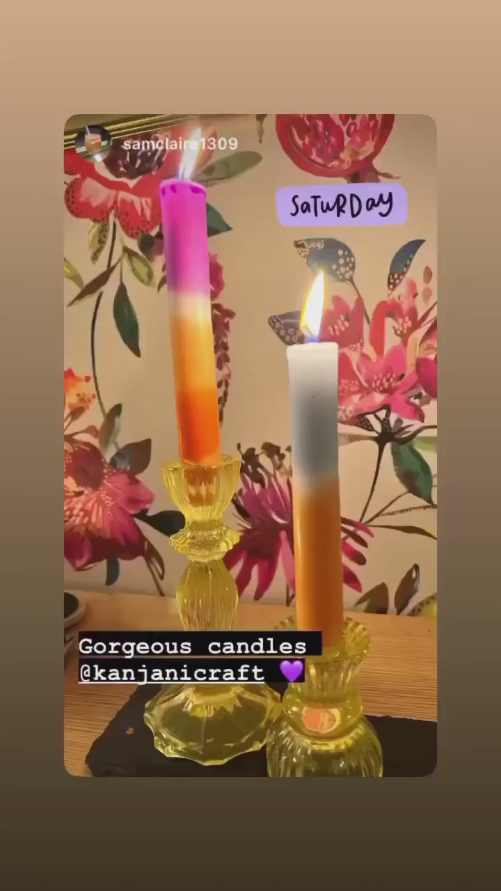 2 Orange and Purple Neon Dip Dye Candles | Gift for her | Bridesmaid Gift | Birthday gift | Pillar | Housewarming gift | Fun gift Neon decor