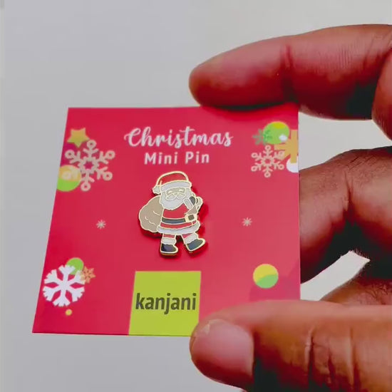 Santa Enamel Pin, Festive Holiday Badge (0.75in Gold Finish), Christmas gift, stocking stuffer