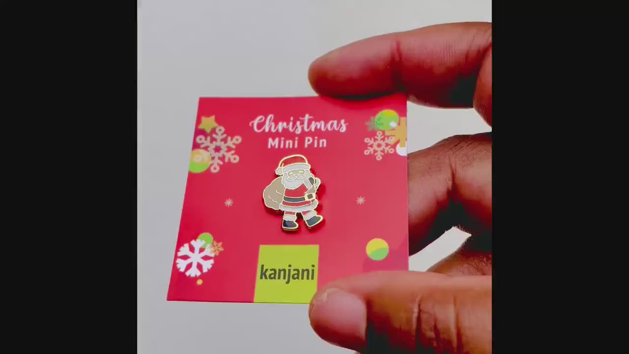 Santa Enamel Pin, Festive Holiday Badge (0.75in Gold Finish), Christmas gift, stocking stuffer