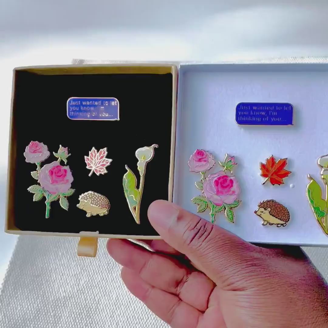 Thinking of you flowers Enamel pin gifts Kraft gift box, self care gift for her, sympathy present, birth flower