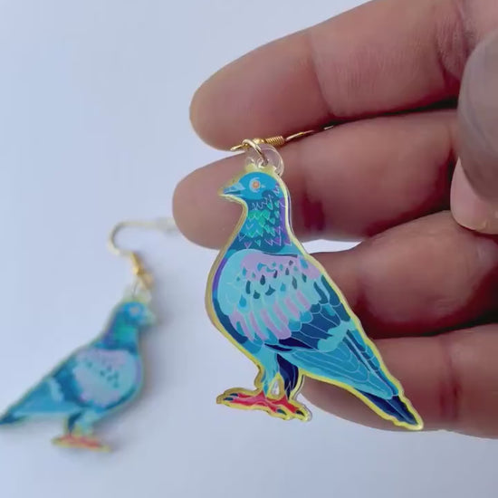 Pigeon Dangle Earrings, Bird Themed Acrylic Jewelry, Christmas gift, stocking stuffer, Advent calendar