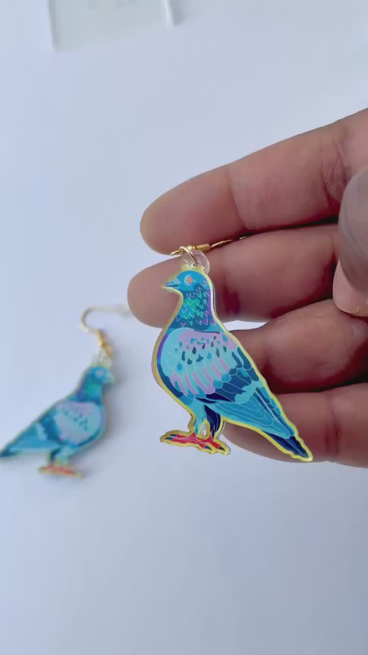 Pigeon Dangle Earrings, Bird Themed Acrylic Jewelry, Christmas gift, stocking stuffer, Advent calendar