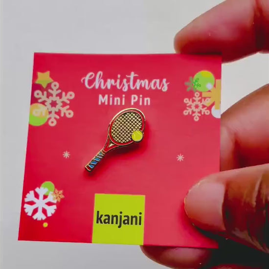 Tennis Pin: Mini Racket and Ball Enamel (Gold Finish), Christmas gift, stocking stuffer, Advent calendar