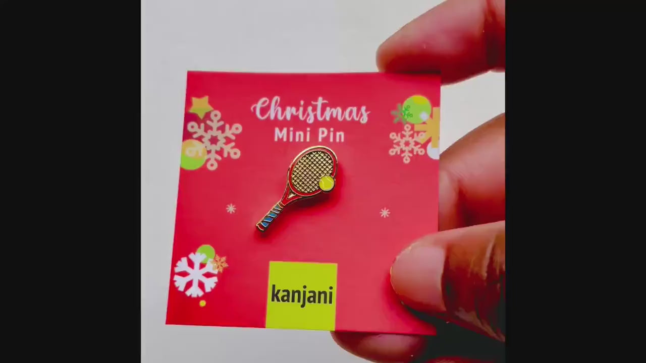 Tennis Pin: Mini Racket and Ball Enamel (Gold Finish), Christmas gift, stocking stuffer, Advent calendar