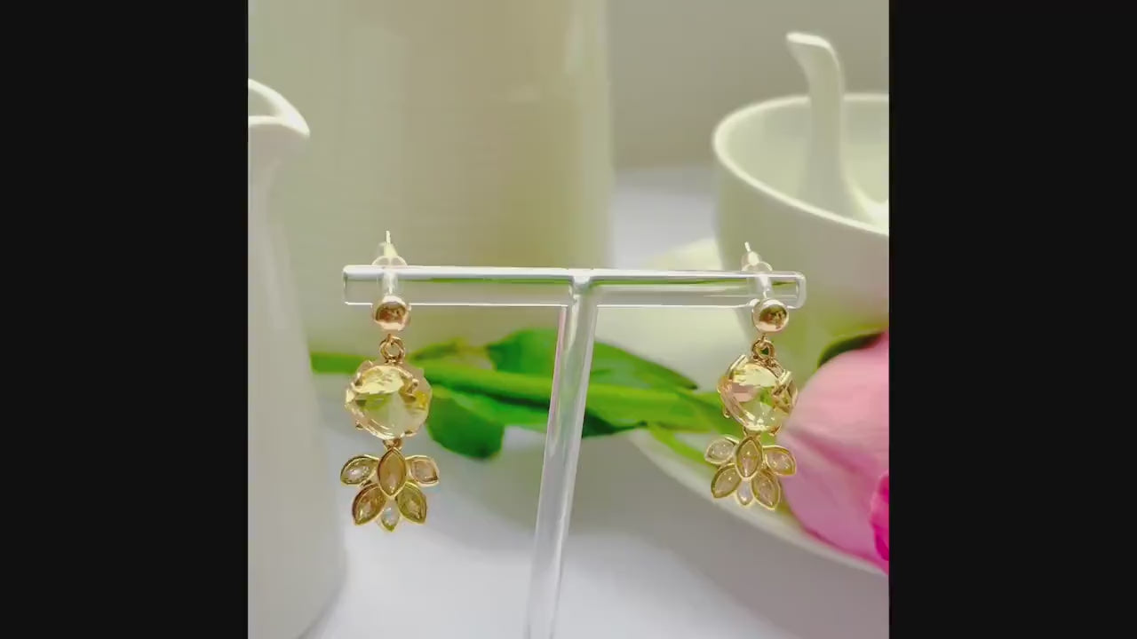 Yellow feather dangle drop cubic zirconia gold crystal earrings, Gifts under 30, Mothers Day Gift, Bird-themed jewelry, Nature Gift