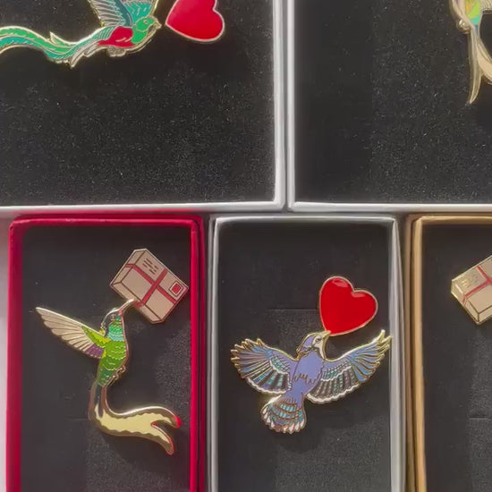 Birdie love note enamel pin set | Valentines Accessories | Grief loss support | Bird Love letter | Valentines gift | Quetzal | gift for dad