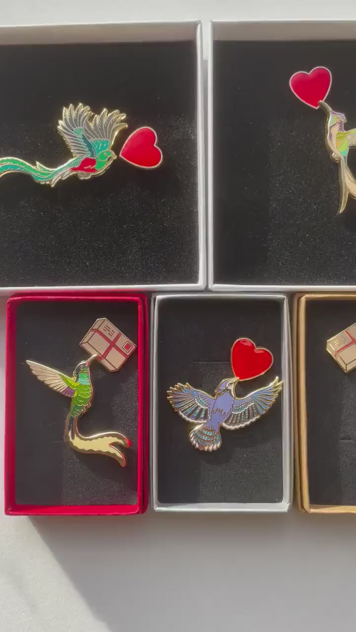 Birdie love note enamel pin set | Valentines Accessories | Grief loss support | Bird Love letter | Valentines gift | Quetzal | gift for dad